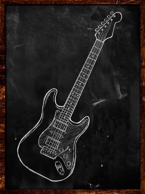 Foto grátis desenho de guitarra elétrica na música do quadro-negro