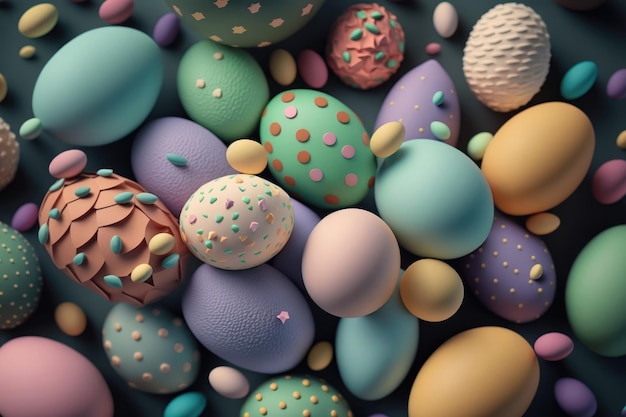 Desenho de padrão colorido de ovos de páscoa feliz closeup de ovo de páscoa pastel
