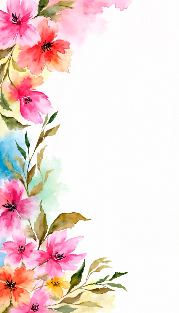 Foto grátis desenho floral em aquarela com flores cor-de-rosa e folhas verdes
