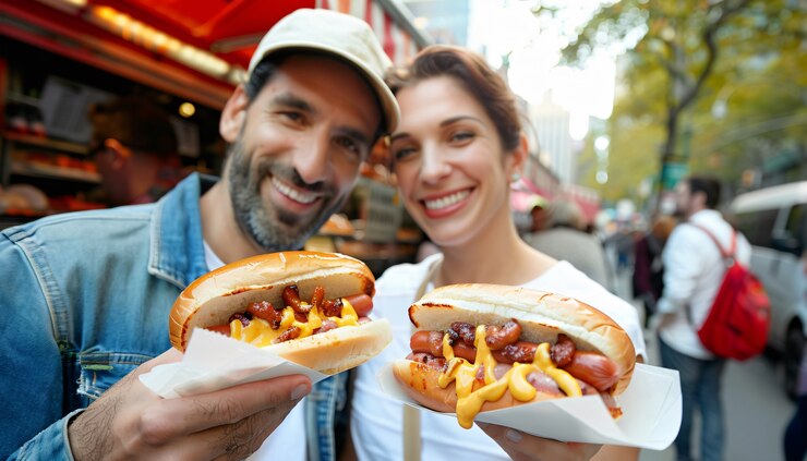 Foto grátis desfrutando de um festival de comida de rua