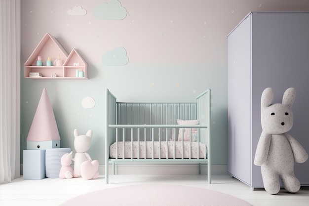 Design de interiores colorido Quarto infantil decorado com cores pastel Ai generative
