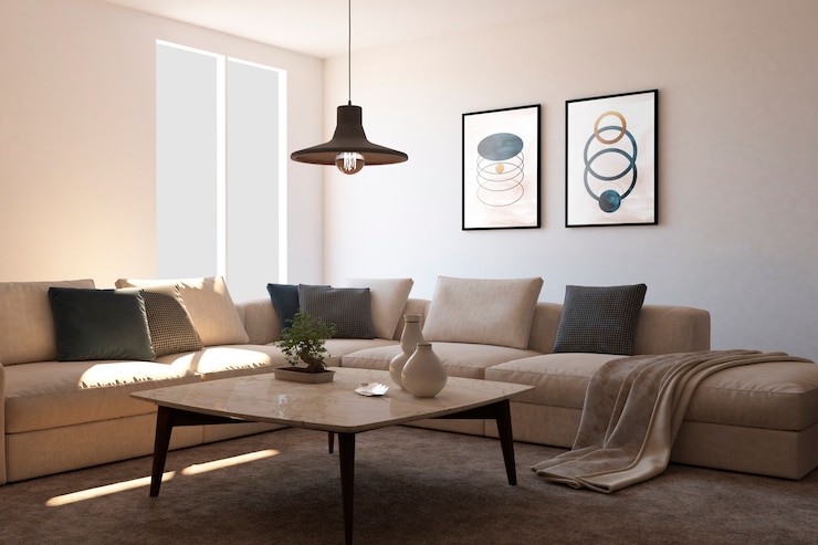 Foto grátis design de interiores com molduras e sofá