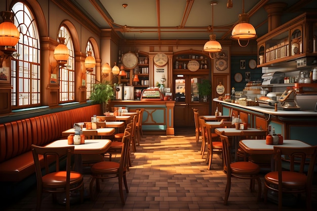 Design de interiores de restaurantes em renderização 3D