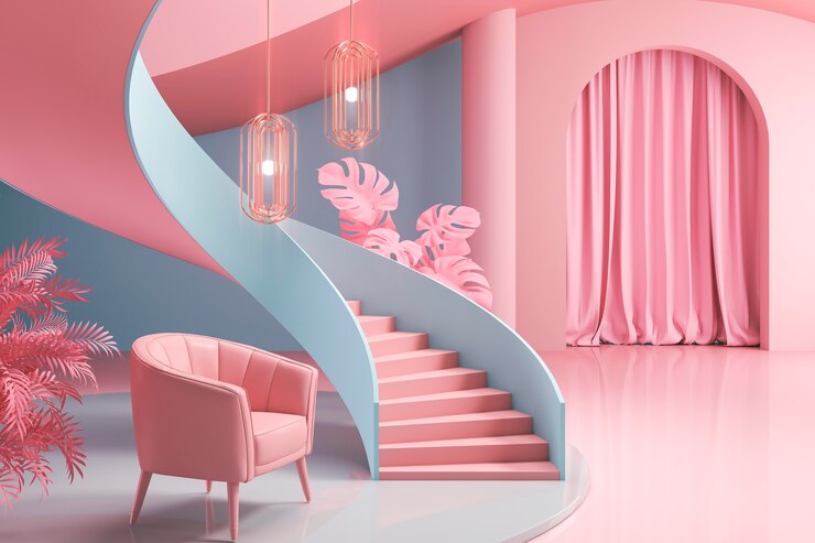 Foto grátis design de interiores de sala 3d com motivos azuis
