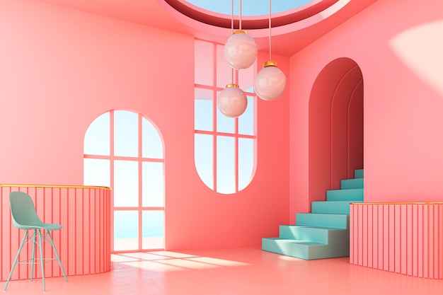 Design de interiores de sala 3D com