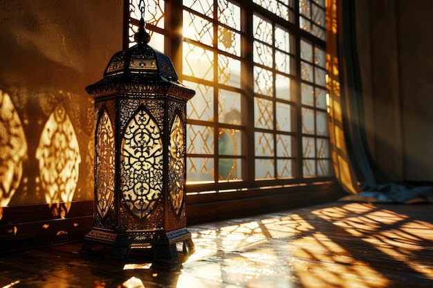 Foto grátis design de lanterna de estilo islâmico para celebração do ramadão com espaço de cópia