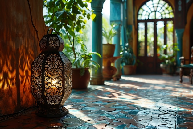 Design de lanterna de estilo islâmico para celebração do Ramadão com espaço de cópia