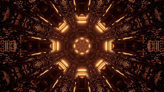 Design de mandala octogonal de ficção científica futurista com fundo de luzes marrons e douradas
