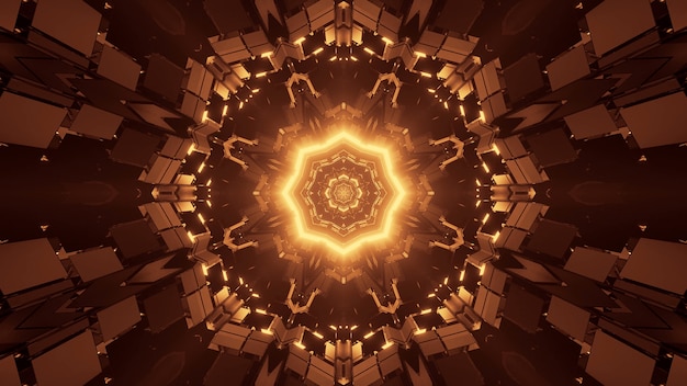 Foto grátis design futurista de mandala octogonal de ficção científica com luzes marrons e douradas