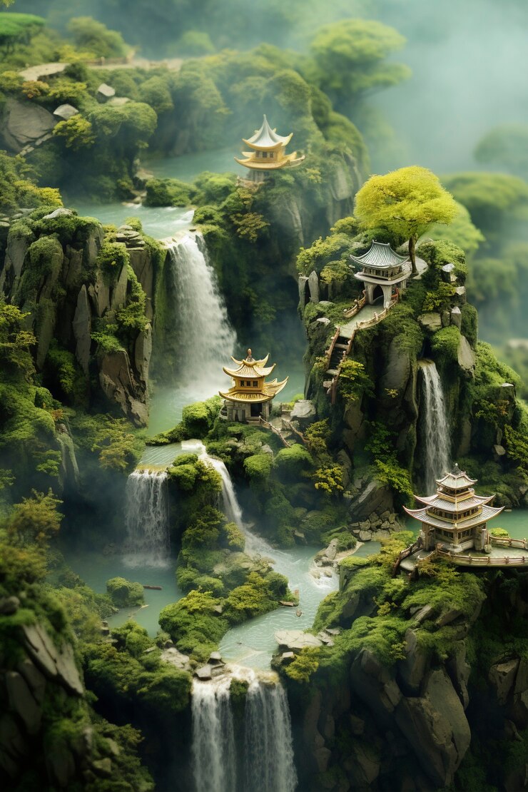 Foto grátis deslocamento de inclinação paisagem de fantasia medieval