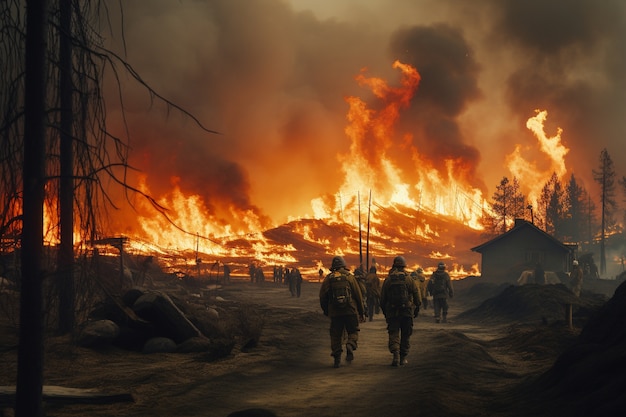 Foto grátis destruição apocalíptica da paisagem da zona de guerra