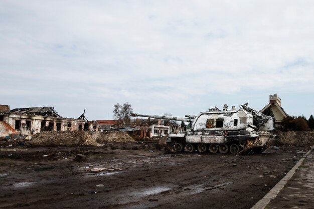 Destruiu a guerra do russo da cidade na ucrânia