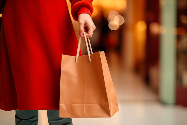 Foto grátis detalhe aproximado de uma mão feminina segurando uma sacola de compras