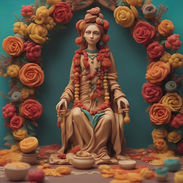 Deus hindu ganesha sentado em posição de lótus cercado por flores