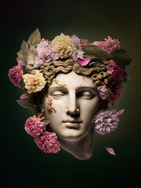 Foto grátis deusa grega em mármore com flores
