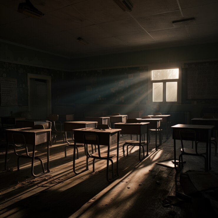 Foto grátis dia internacional da educação em estilo escuro com sala de aula vazia