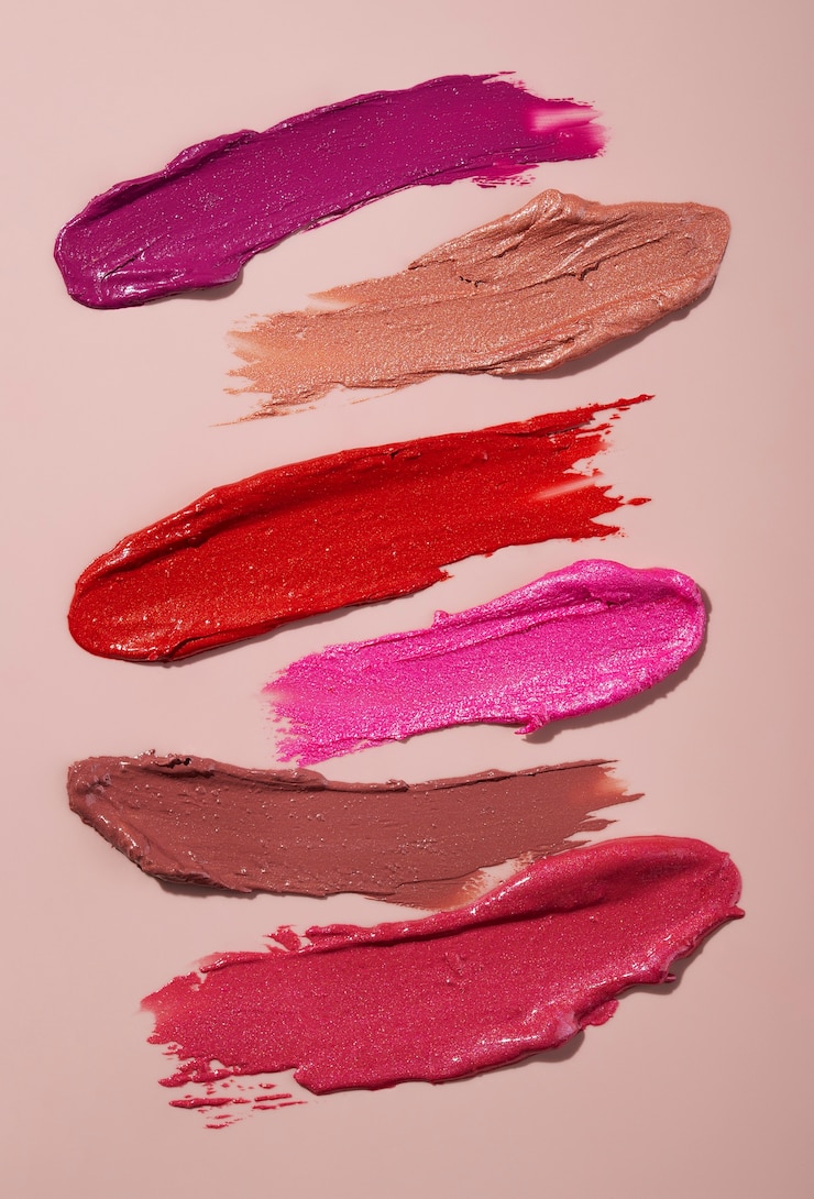 Foto grátis diferentes tons de bálsamo labial flat lay