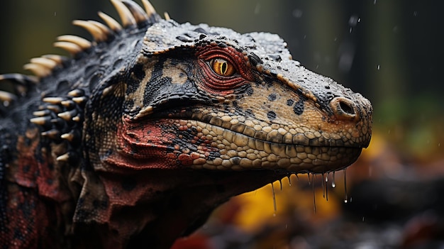Foto grátis dinossauro com crocodilo de boca aberta na floresta