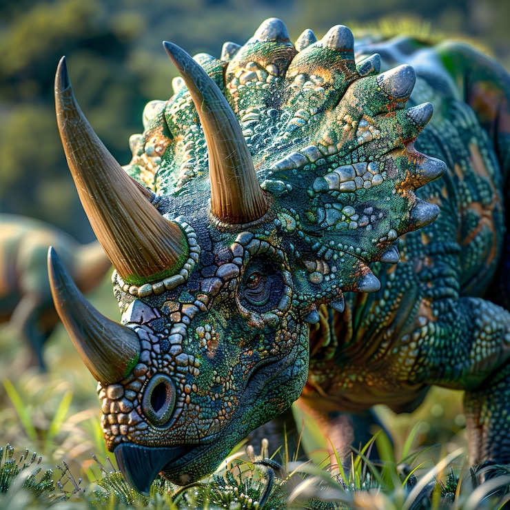 Foto grátis dinossauro triceratops extinto com habitat natural