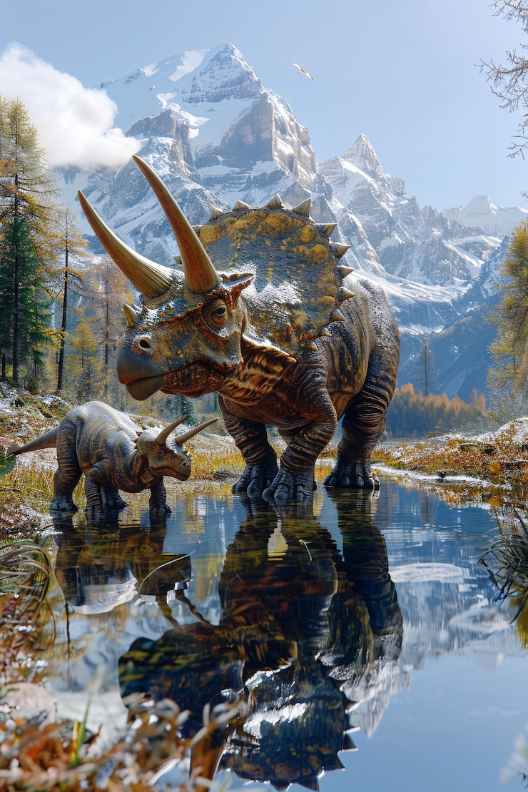 Foto grátis dinossauro triceratops extinto com habitat natural
