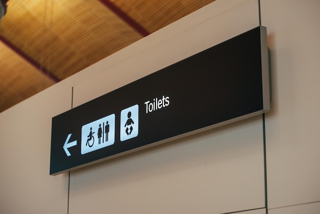 Direção de sinal de banheiro no aeroporto