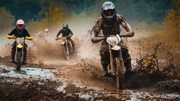 Foto grátis dirt bike rider with his motorcycle racing in circuits for adventure