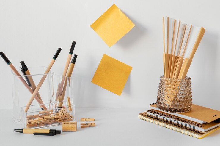 Foto grátis disposição de artigos de papelaria de materiais naturais