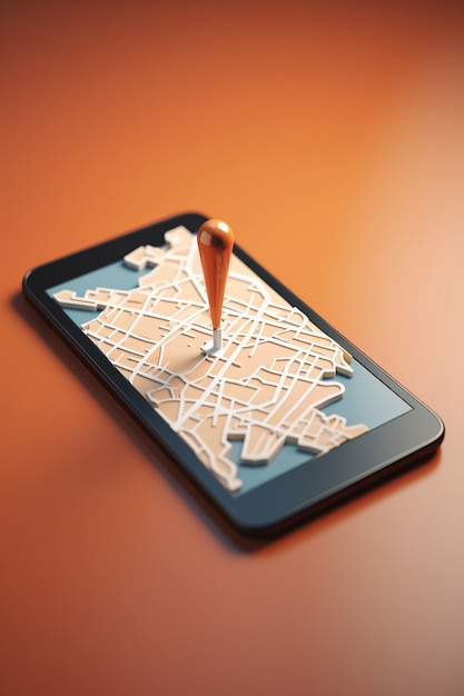 Dispositivo de smartphone 3d com mapa e tecnologia gps