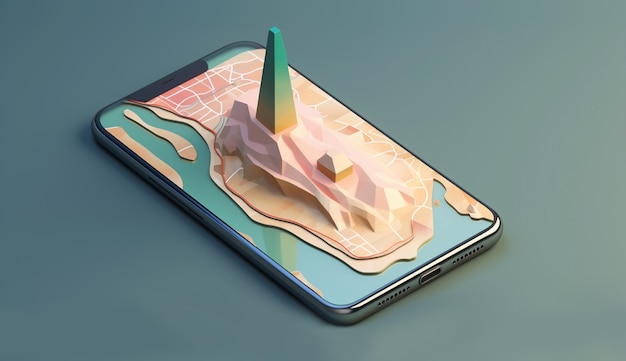 Dispositivo de smartphone 3D com mapa e tecnologia GPS