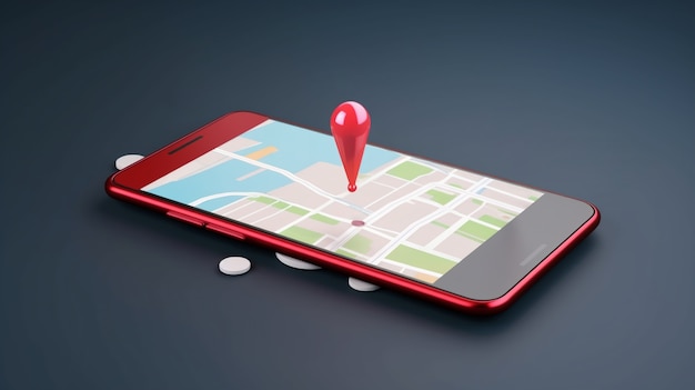 Dispositivo de smartphone 3D com mapa e tecnologia GPS