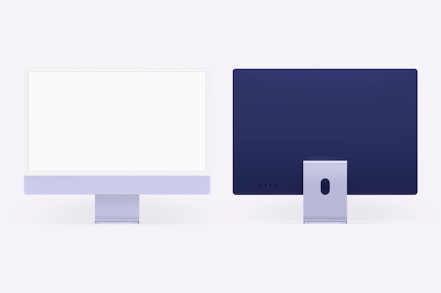Dispositivo digital com tela de desktop de computador mínima roxa com espaço de design