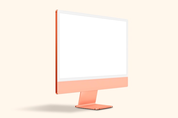 Dispositivo digital laranja pastel com tela de desktop e espaço de design