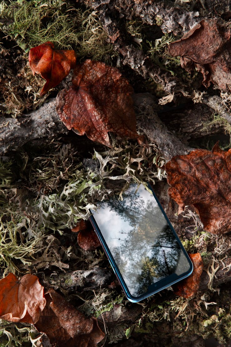 Foto grátis dispositivo eletrônico cercado pela natureza