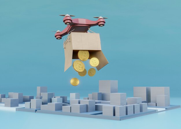 Distribuição de criptomoedas com drone de baixo ângulo