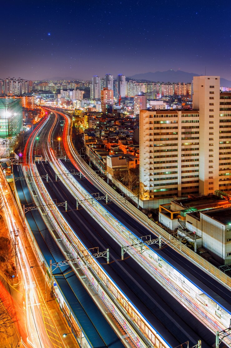 Foto grátis distrito de singil, seul, horizonte da coreia do sul à noite.