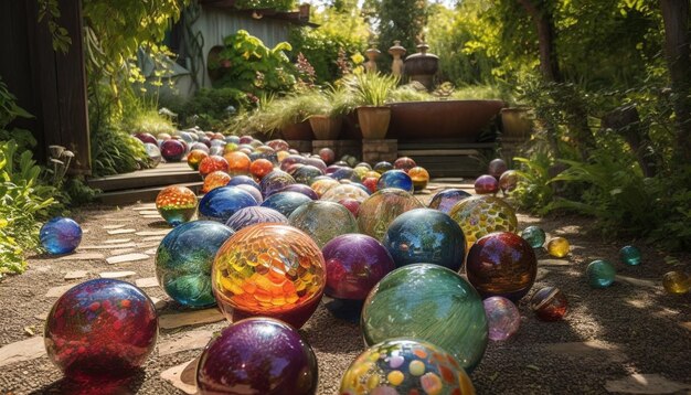 Divertimento de verão de esfera colorida vibrante em primeiro plano gerado por IA