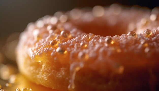 Doce gota de mel em fatia de fruta fresca gerada por IA