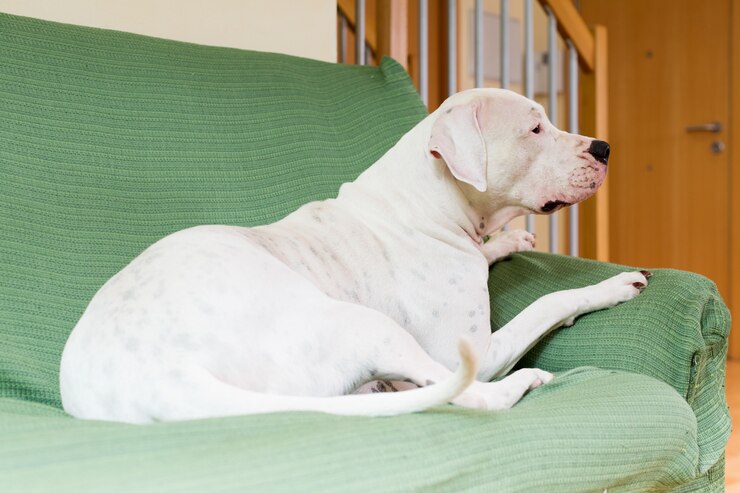 Foto grátis dogo argentino na sala de estar