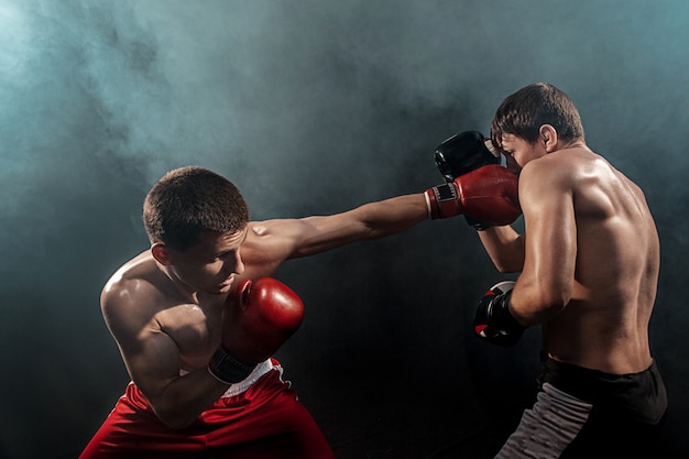 Dois boxeador profissional boxe em preto fumarento