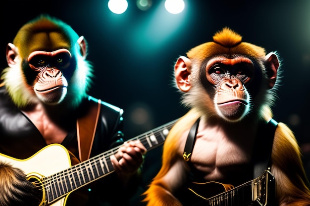 Foto grátis dois macacos tocando violão e cantando.