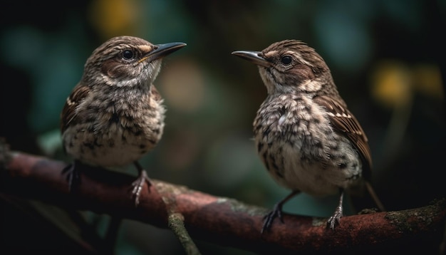 Dois pardais fofos empoleirados em um galho ao ar livre gerado por ia