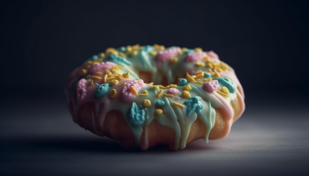 Donut com cobertura de chocolate e confeitos gerados por IA