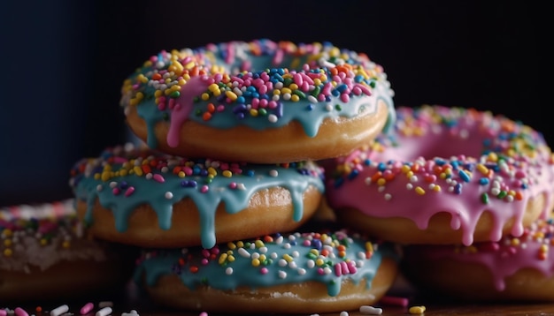 Donut com cobertura de chocolate e confeitos gerados por IA