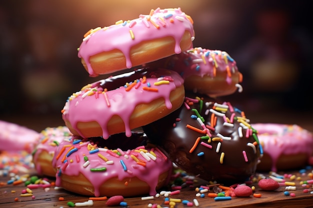 Donuts deliciosos com arranjo de cobertura