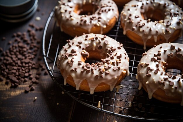 Donuts deliciosos com cobertura de chocolate