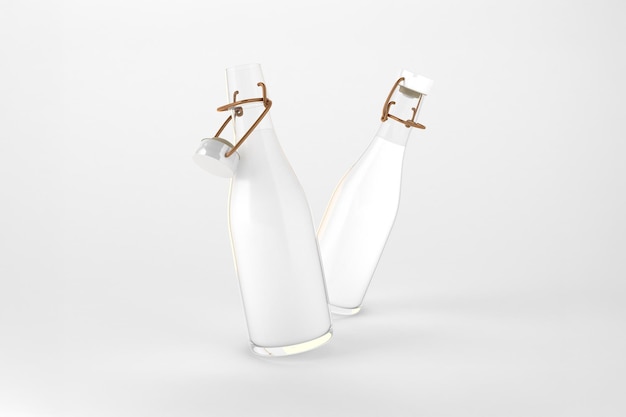 Duas garrafas de leite de vidro vintage com fundo branco