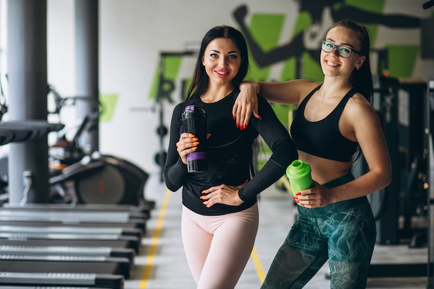 Duas mulheres treinando juntos na academia