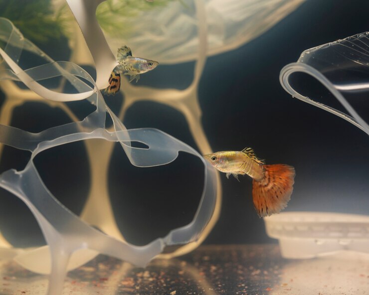 Foto grátis dumbo betta peixe lutando com plástico
