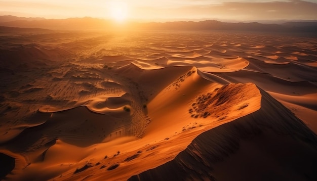 Dunas de areia majestosas ondulam sob a IA generativa do pôr do sol laranja