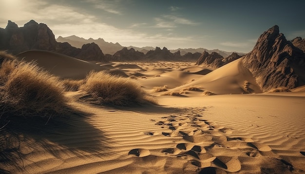 Dunas de areia onduladas na árida África ao pôr do sol geradas por IA